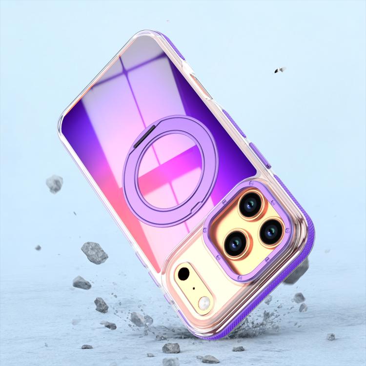 For iPhone 17 Pro Dual Color Gradient Discolor 360 Degree Rotation Holder Magnetic Phone Case