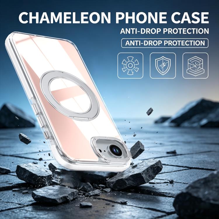 For iPhone 17e / 16e Dual Color Gradient Discolor 360 Degree Rotation Holder Magnetic Phone Case