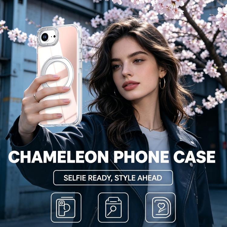 For iPhone 17e / 16e Dual Color Gradient Discolor 360 Degree Rotation Holder Magnetic Phone Case