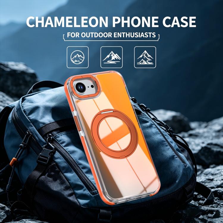 For iPhone 17e / 16e Dual Color Gradient Discolor 360 Degree Rotation Holder Magnetic Phone Case