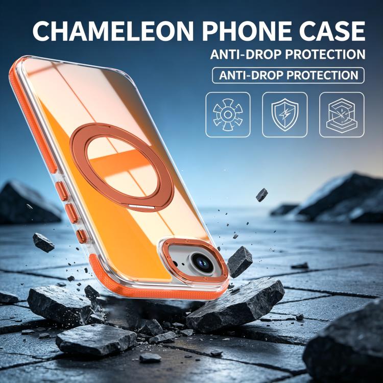 For iPhone 17e / 16e Dual Color Gradient Discolor 360 Degree Rotation Holder Magnetic Phone Case