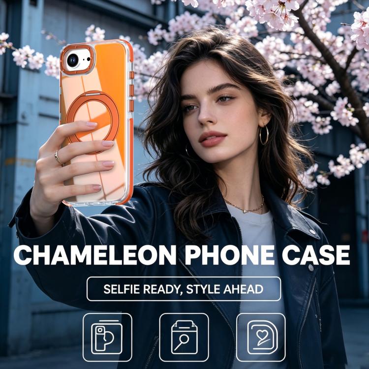 For iPhone 17e / 16e Dual Color Gradient Discolor 360 Degree Rotation Holder Magnetic Phone Case