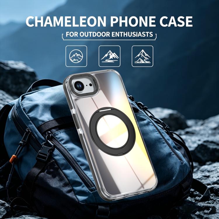 For iPhone 17e / 16e Dual Color Gradient Discolor 360 Degree Rotation Holder Magnetic Phone Case