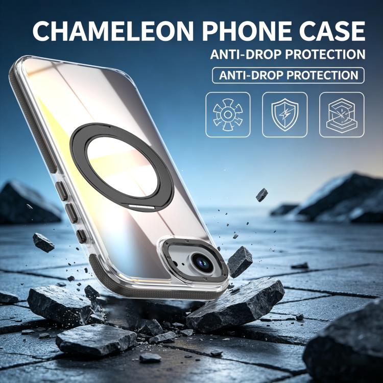 For iPhone 17e / 16e Dual Color Gradient Discolor 360 Degree Rotation Holder Magnetic Phone Case