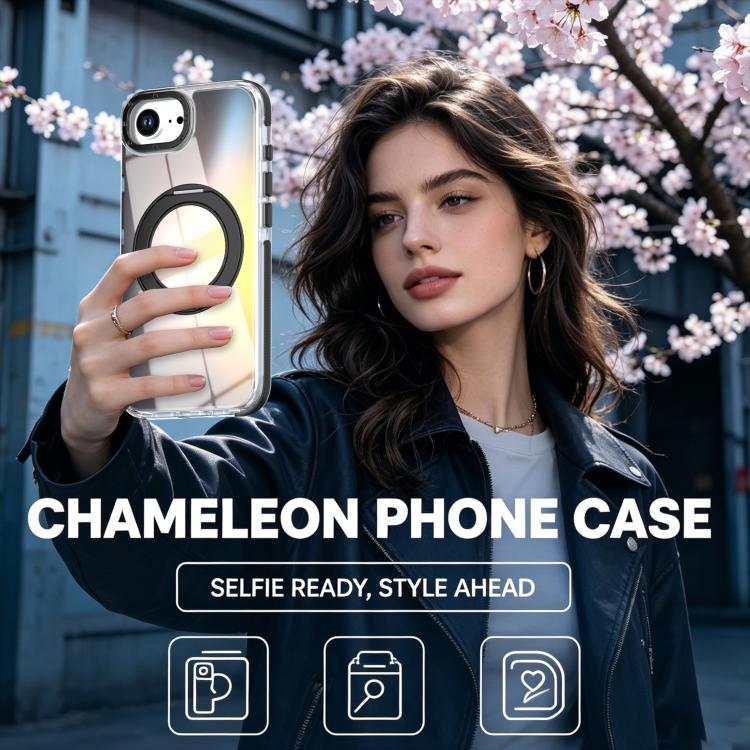 For iPhone 17e / 16e Dual Color Gradient Discolor 360 Degree Rotation Holder Magnetic Phone Case