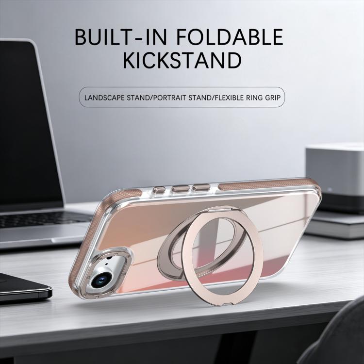 For iPhone 17e / 16e Dual Color Gradient Discolor 360 Degree Rotation Holder Magnetic Phone Case