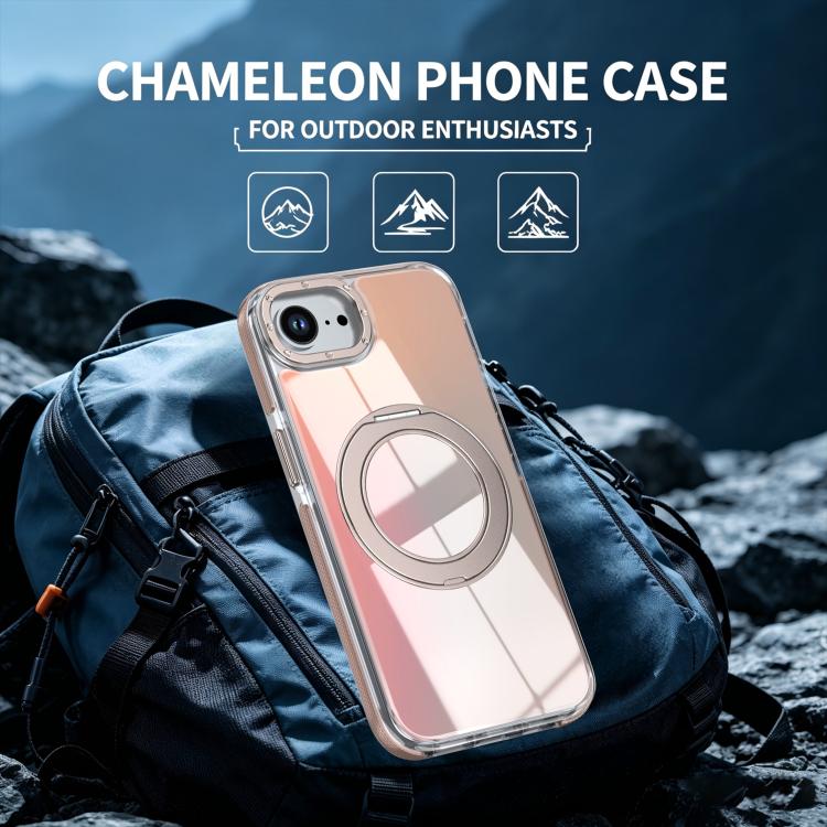 For iPhone 17e / 16e Dual Color Gradient Discolor 360 Degree Rotation Holder Magnetic Phone Case