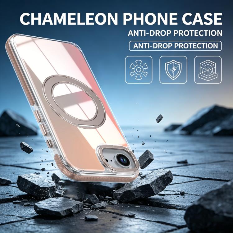 For iPhone 17e / 16e Dual Color Gradient Discolor 360 Degree Rotation Holder Magnetic Phone Case