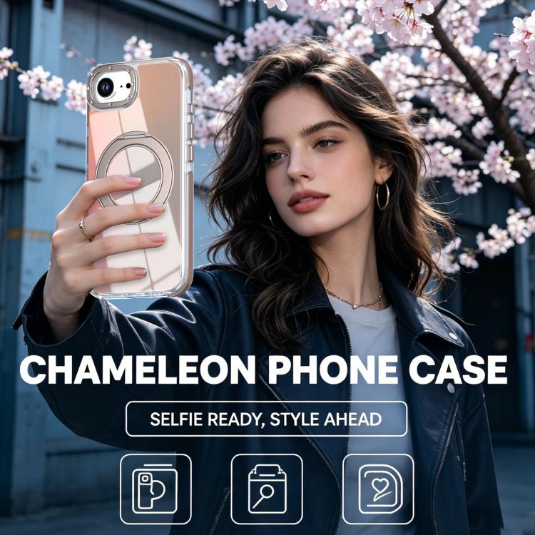 For iPhone 17e / 16e Dual Color Gradient Discolor 360 Degree Rotation Holder Magnetic Phone Case