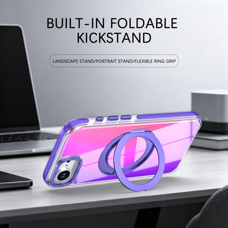 For iPhone 17e / 16e Dual Color Gradient Discolor 360 Degree Rotation Holder Magnetic Phone Case
