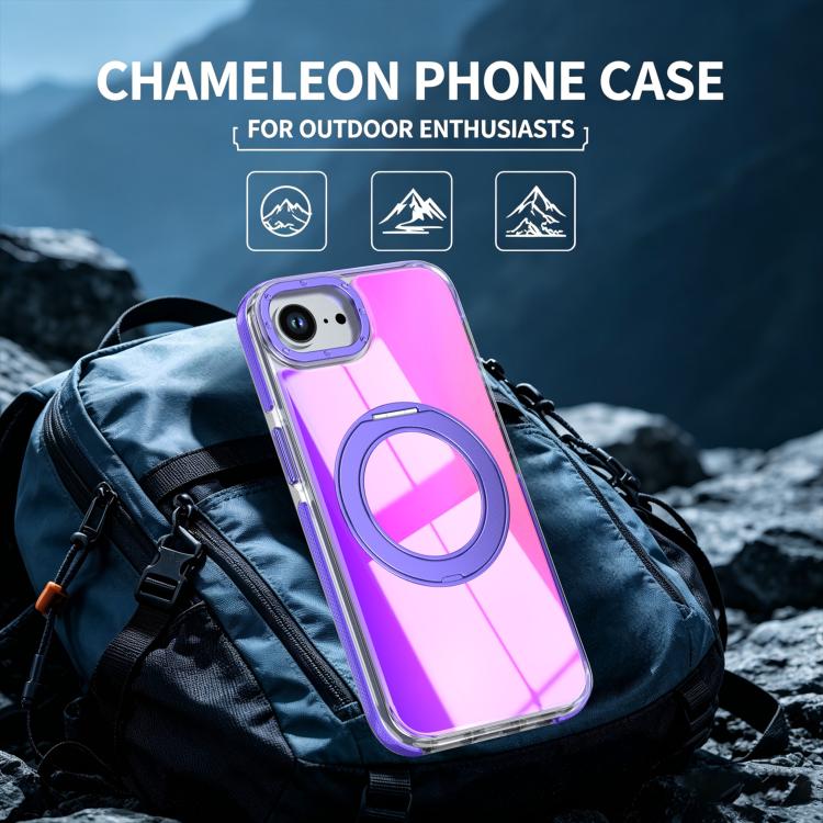 For iPhone 17e / 16e Dual Color Gradient Discolor 360 Degree Rotation Holder Magnetic Phone Case