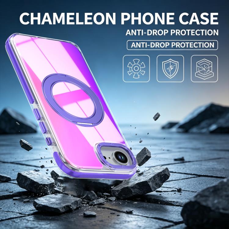 For iPhone 17e / 16e Dual Color Gradient Discolor 360 Degree Rotation Holder Magnetic Phone Case