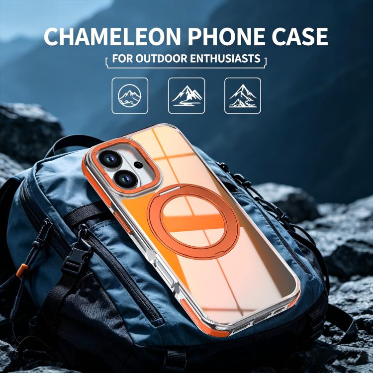 For iPhone 17 Dual Color Gradient Discolor 360 Degree Rotation Holder Magnetic Phone Case