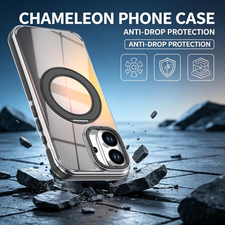 For iPhone 17 Dual Color Gradient Discolor 360 Degree Rotation Holder Magnetic Phone Case