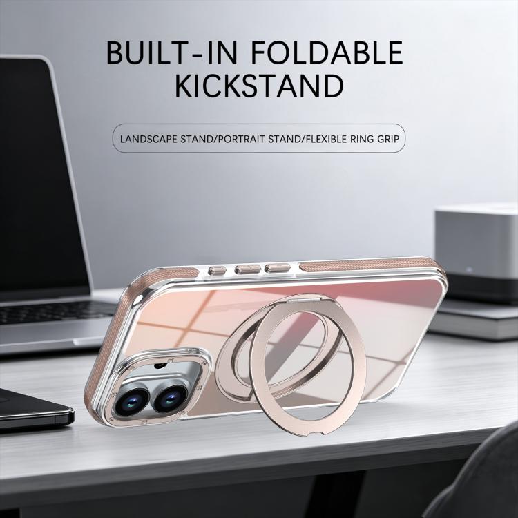 For iPhone 17 Dual Color Gradient Discolor 360 Degree Rotation Holder Magnetic Phone Case