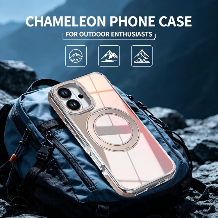 For iPhone 17 Dual Color Gradient Discolor 360 Degree Rotation Holder Magnetic Phone Case