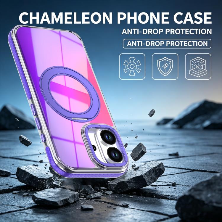 For iPhone 17 Dual Color Gradient Discolor 360 Degree Rotation Holder Magnetic Phone Case