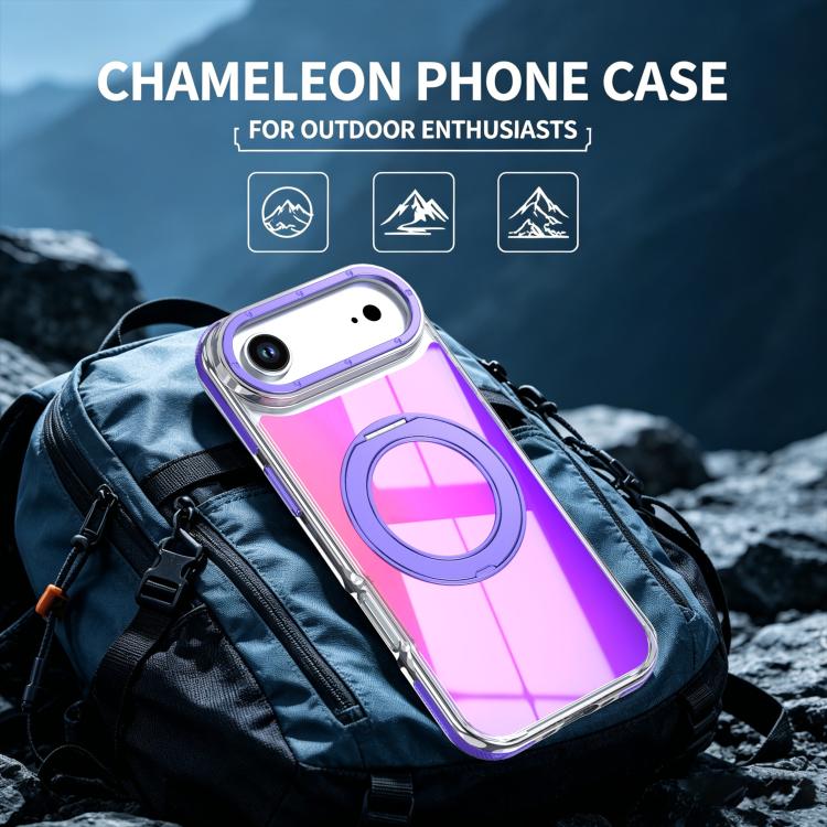 For iPhone Air Dual Color Gradient Discolor 360 Degree Rotation Holder Magnetic Phone Case