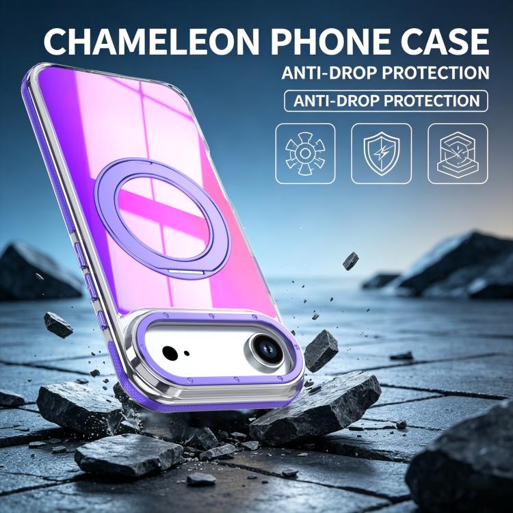 For iPhone Air Dual Color Gradient Discolor 360 Degree Rotation Holder Magnetic Phone Case