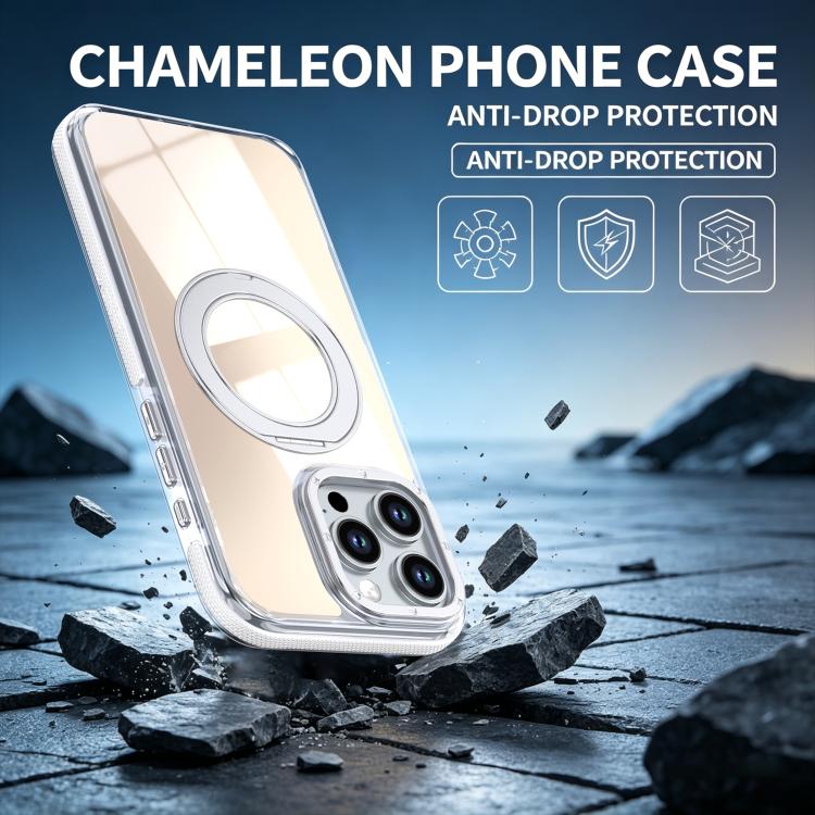 For iPhone 16 Pro Max Dual Color Gradient Discolor 360 Degree Rotation Holder Magnetic Phone Case