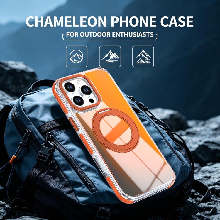 For iPhone 16 Pro Max Dual Color Gradient Discolor 360 Degree Rotation Holder Magnetic Phone Case