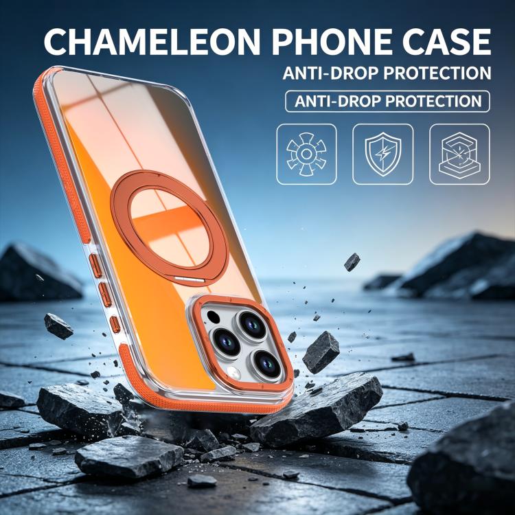 For iPhone 16 Pro Max Dual Color Gradient Discolor 360 Degree Rotation Holder Magnetic Phone Case