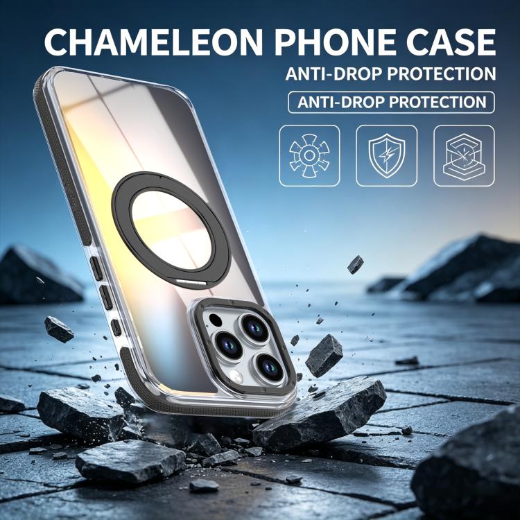 For iPhone 16 Pro Max Dual Color Gradient Discolor 360 Degree Rotation Holder Magnetic Phone Case