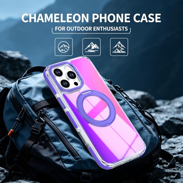 For iPhone 16 Pro Max Dual Color Gradient Discolor 360 Degree Rotation Holder Magnetic Phone Case