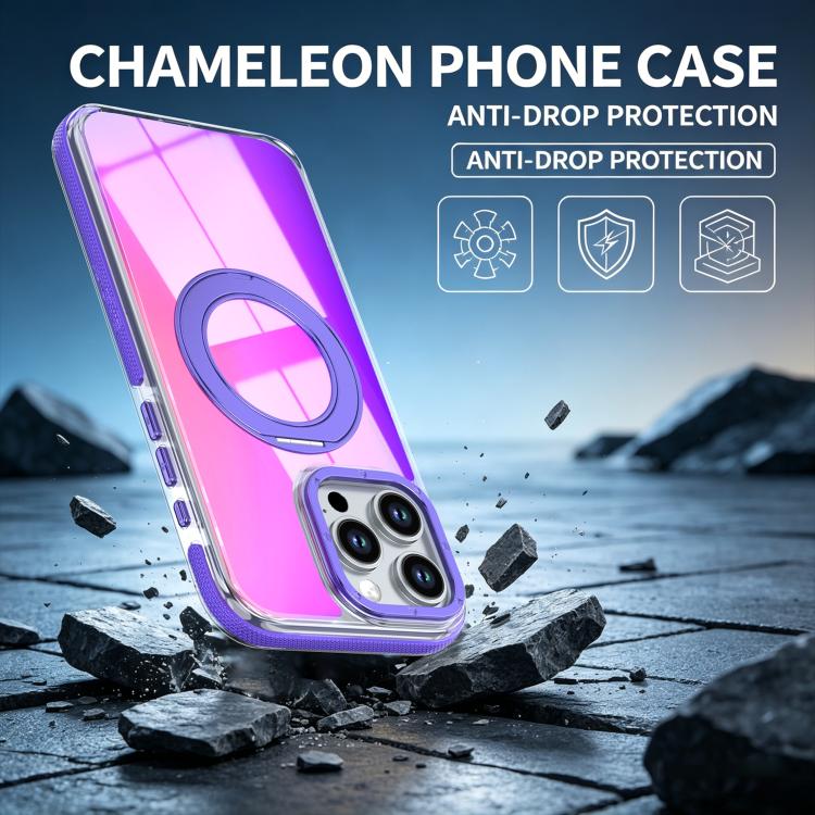 For iPhone 16 Pro Max Dual Color Gradient Discolor 360 Degree Rotation Holder Magnetic Phone Case