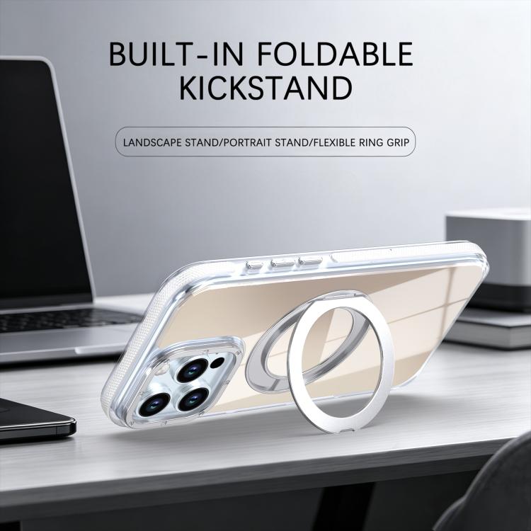 For iPhone 16 Pro Dual Color Gradient Discolor 360 Degree Rotation Holder Magnetic Phone Case
