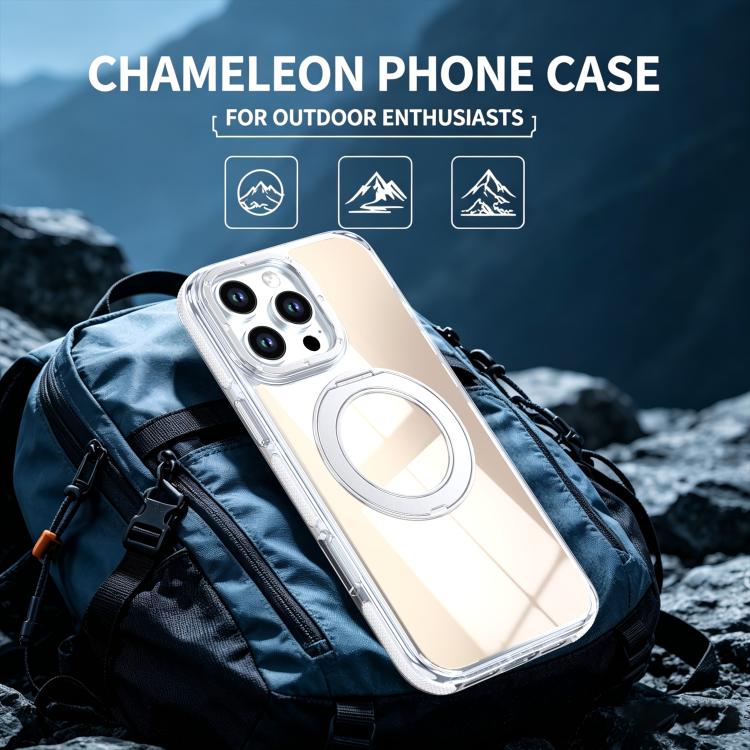 For iPhone 16 Pro Dual Color Gradient Discolor 360 Degree Rotation Holder Magnetic Phone Case