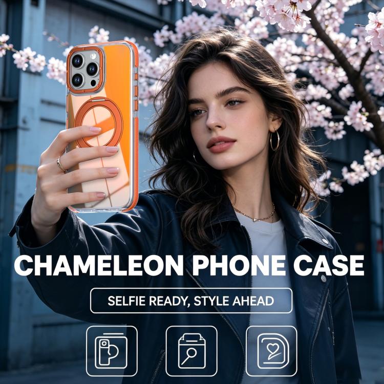 For iPhone 16 Pro Dual Color Gradient Discolor 360 Degree Rotation Holder Magnetic Phone Case