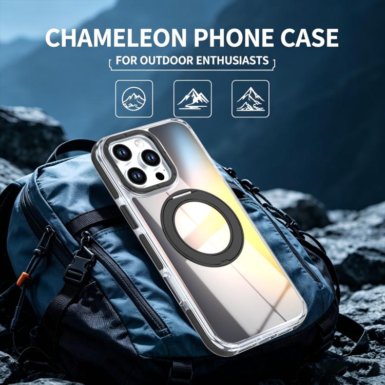 For iPhone 16 Pro Dual Color Gradient Discolor 360 Degree Rotation Holder Magnetic Phone Case