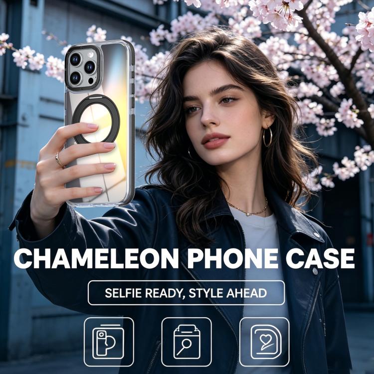 For iPhone 16 Pro Dual Color Gradient Discolor 360 Degree Rotation Holder Magnetic Phone Case
