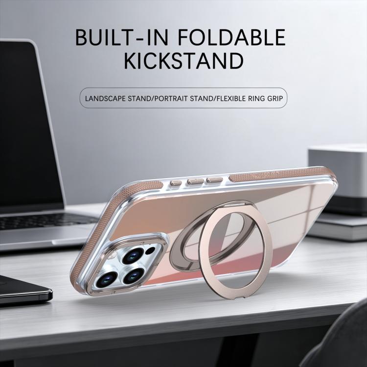 For iPhone 16 Pro Dual Color Gradient Discolor 360 Degree Rotation Holder Magnetic Phone Case