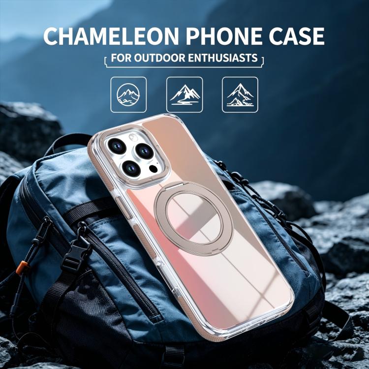 For iPhone 16 Pro Dual Color Gradient Discolor 360 Degree Rotation Holder Magnetic Phone Case