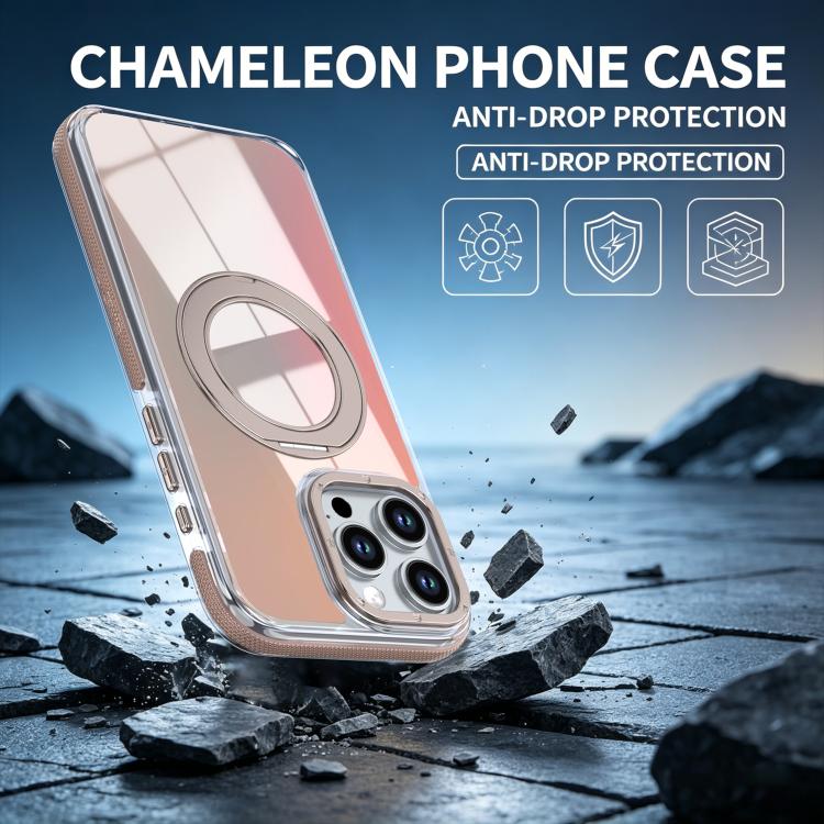 For iPhone 16 Pro Dual Color Gradient Discolor 360 Degree Rotation Holder Magnetic Phone Case