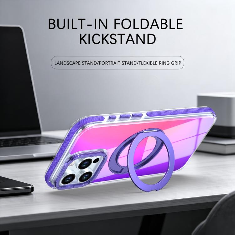For iPhone 16 Pro Dual Color Gradient Discolor 360 Degree Rotation Holder Magnetic Phone Case