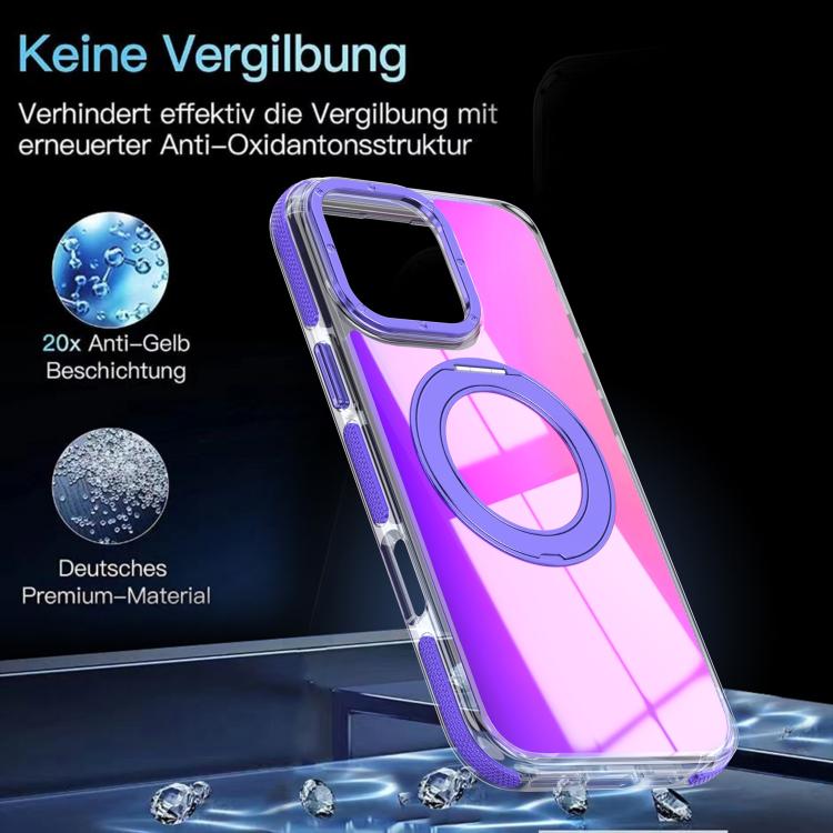 For iPhone 16 Pro Dual Color Gradient Discolor 360 Degree Rotation Holder Magnetic Phone Case