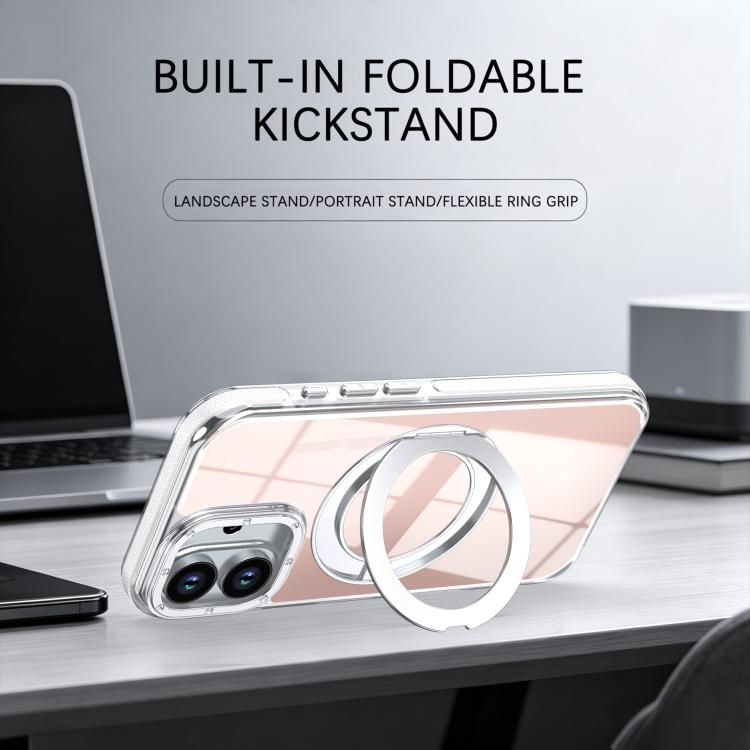For iPhone 16 Plus Dual Color Gradient Discolor 360 Degree Rotation Holder Magnetic Phone Case