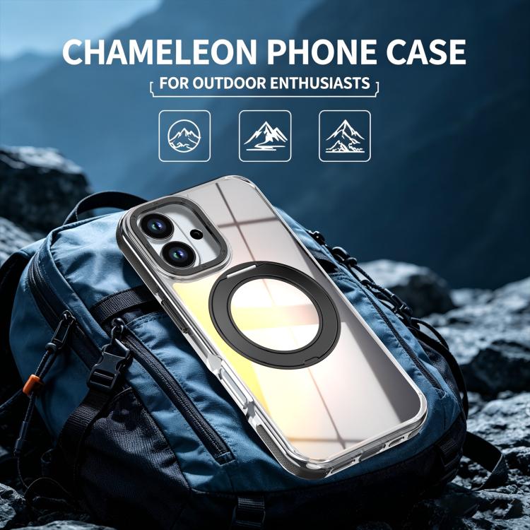 For iPhone 16 Plus Dual Color Gradient Discolor 360 Degree Rotation Holder Magnetic Phone Case