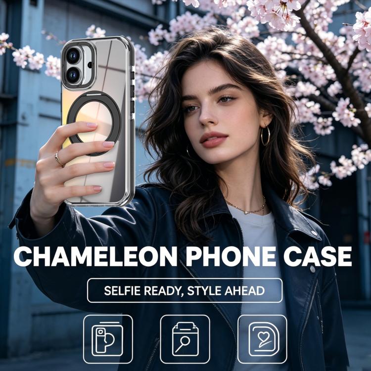 For iPhone 16 Plus Dual Color Gradient Discolor 360 Degree Rotation Holder Magnetic Phone Case