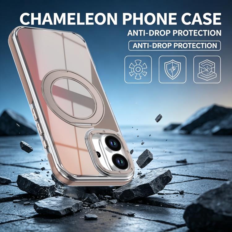 For iPhone 16 Plus Dual Color Gradient Discolor 360 Degree Rotation Holder Magnetic Phone Case