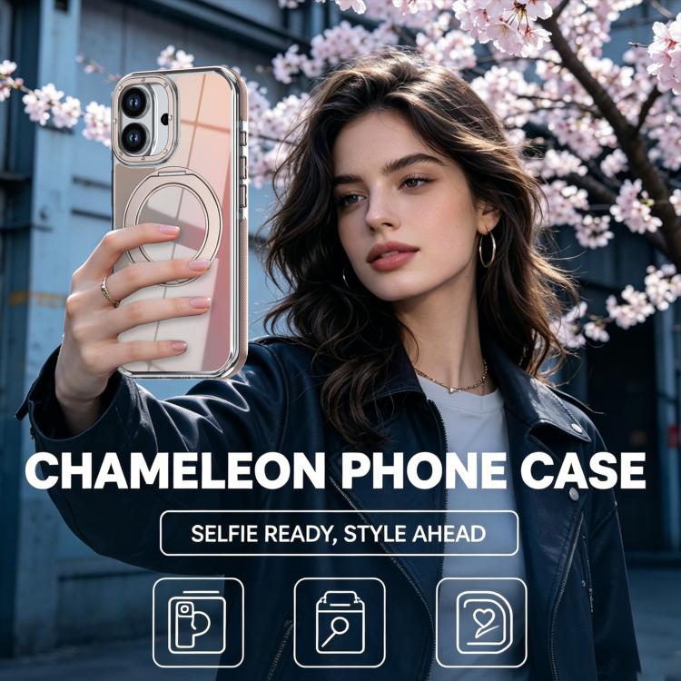 For iPhone 16 Plus Dual Color Gradient Discolor 360 Degree Rotation Holder Magnetic Phone Case