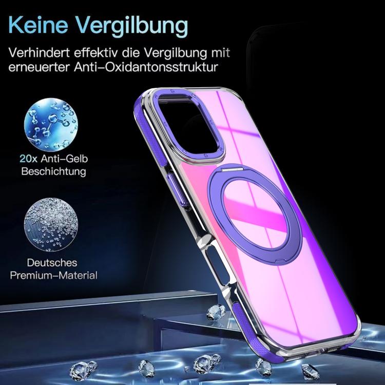 For iPhone 16 Plus Dual Color Gradient Discolor 360 Degree Rotation Holder Magnetic Phone Case