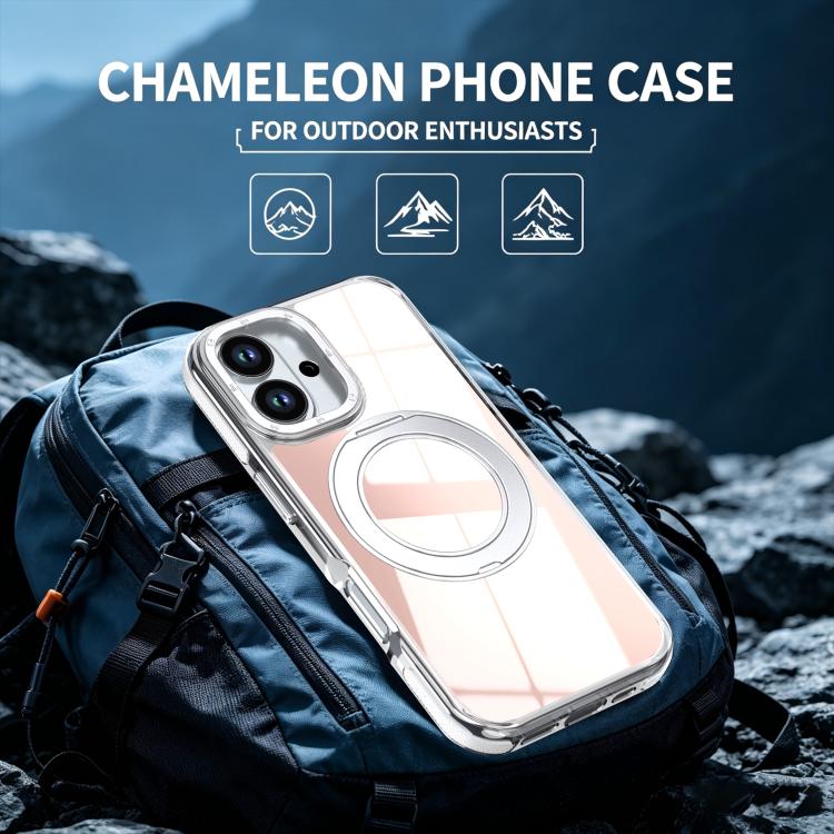 For iPhone 16 Dual Color Gradient Discolor 360 Degree Rotation Holder Magnetic Phone Case