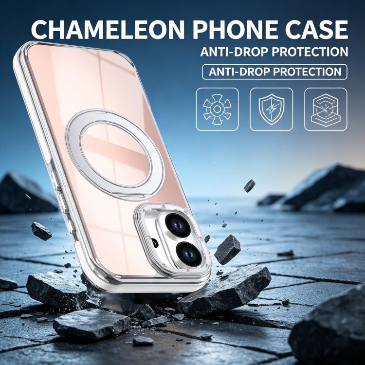 For iPhone 16 Dual Color Gradient Discolor 360 Degree Rotation Holder Magnetic Phone Case