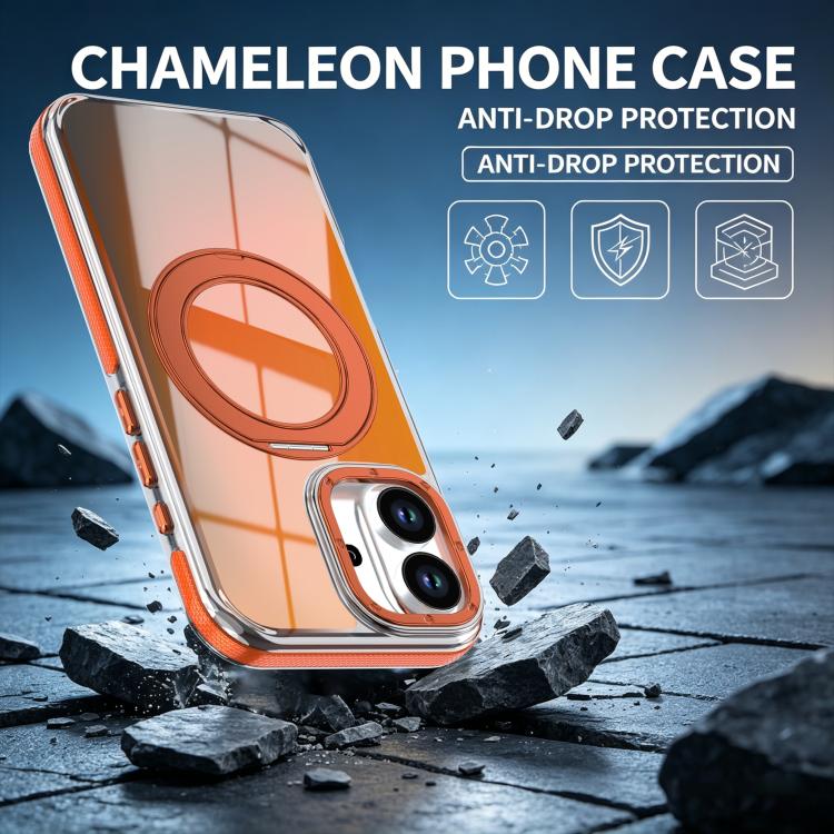 For iPhone 16 Dual Color Gradient Discolor 360 Degree Rotation Holder Magnetic Phone Case