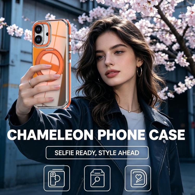 For iPhone 16 Dual Color Gradient Discolor 360 Degree Rotation Holder Magnetic Phone Case