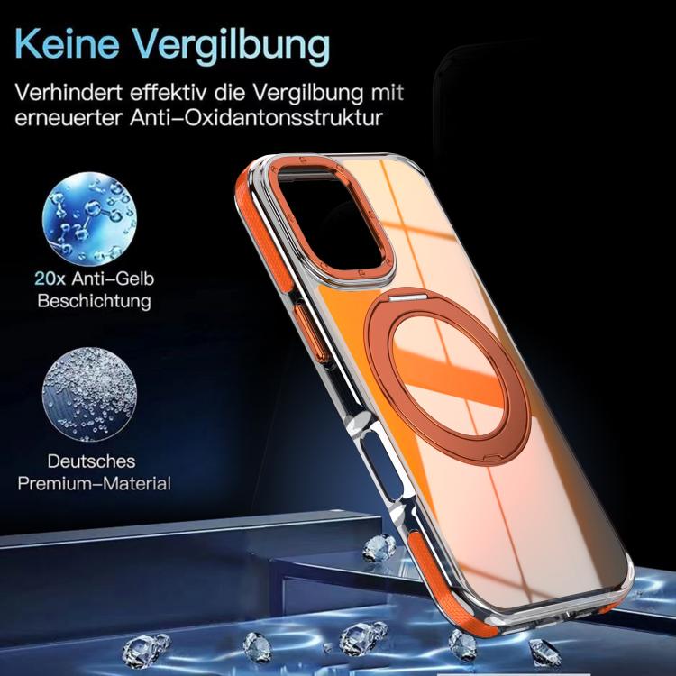 For iPhone 16 Dual Color Gradient Discolor 360 Degree Rotation Holder Magnetic Phone Case